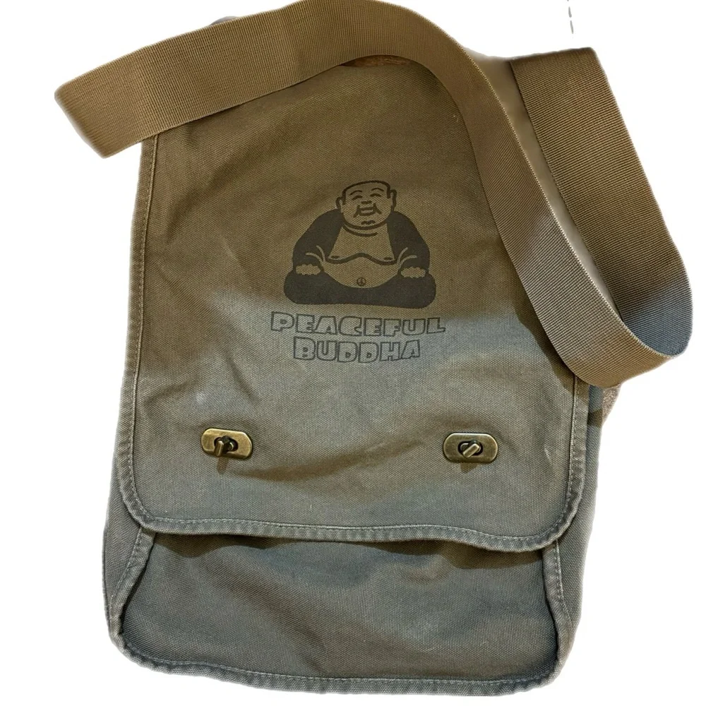 Authentic Pigment Messenger Crossbody Bag Purse Buddha Cotton Green 16” Festival